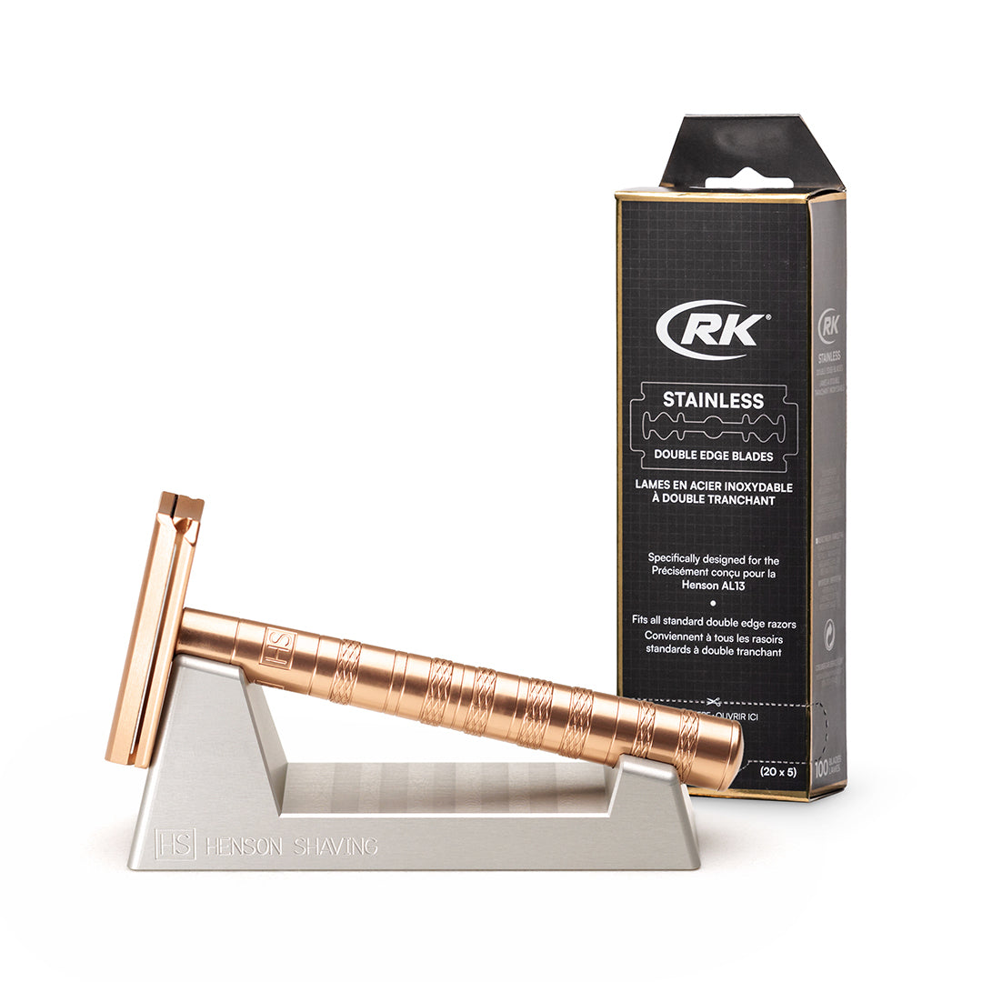 Henson AL13 Copper Aluminum Safety Razor with Stand + 100 Blades